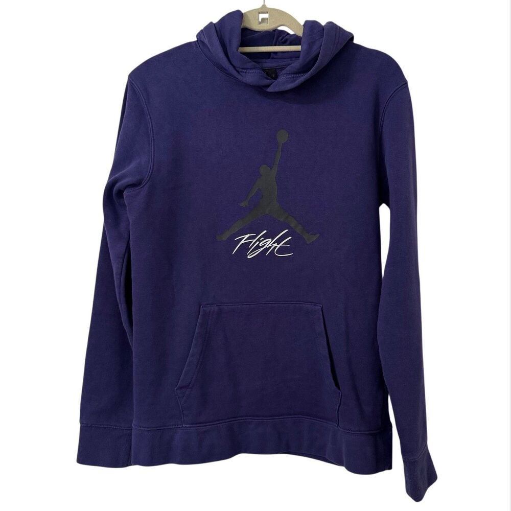 Jordan Purple Hoodie with Black Jumpman and White 'Flight' Script